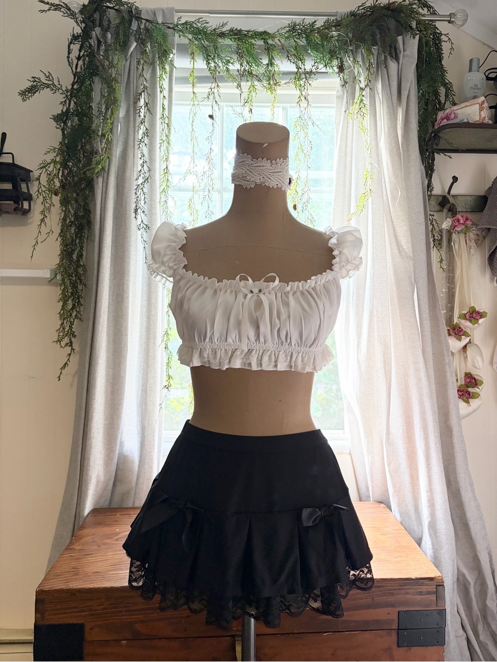 White Ruffled Crop Top - Picture 2 of 10
